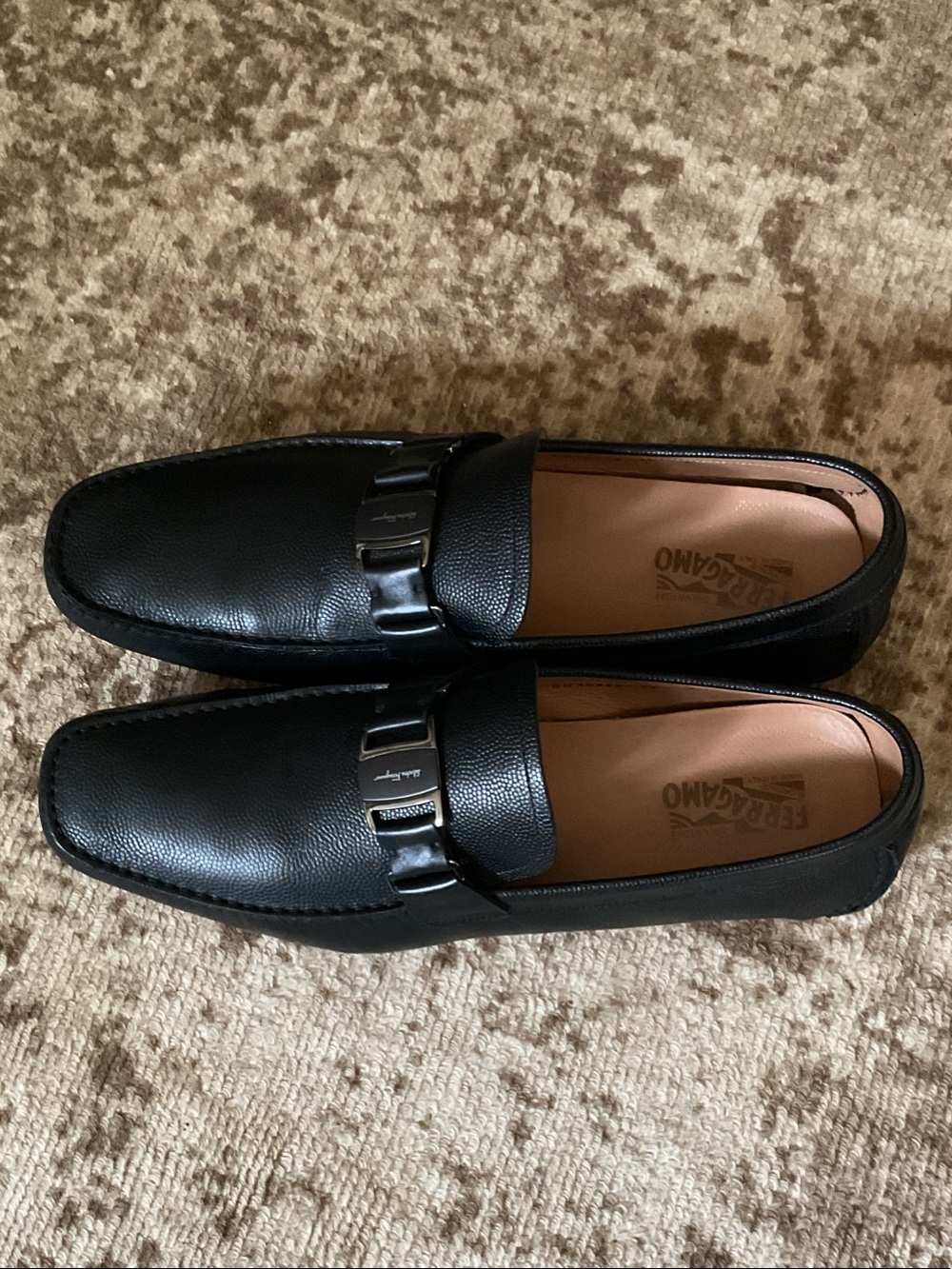 Salvatore Ferragamo Black Pebbled Leather Bit Loafers